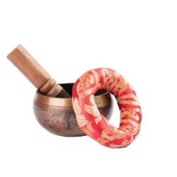 Singing Bowl 8cm Om Carving Antique Singing Bowl with red ri
