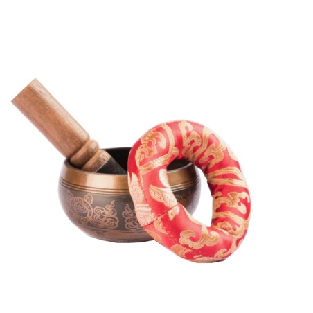 Singing Bowl 8cm Om Carving Antique Singing Bowl with red ri